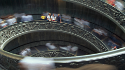 students in spiral staircase